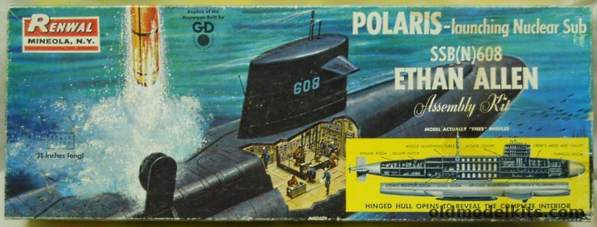 Renwal 1/200 SSB(N)-608 Ethan Allen Polaris Launching Nuclear Submarine, 652 plastic model kit